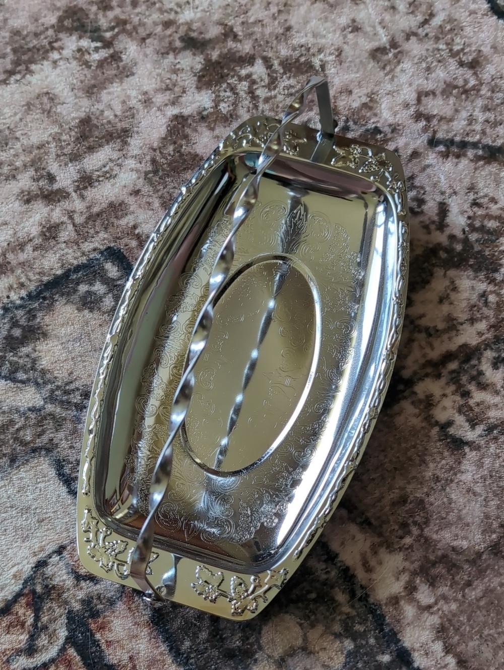Riviera Twisted-Handle Chrome Plate Serving Dish - Silver